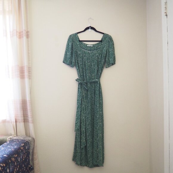 Reformation Green Iona Floral Belted Short Sleeve Dress in Nikita sz XL - Picture 2 of 7